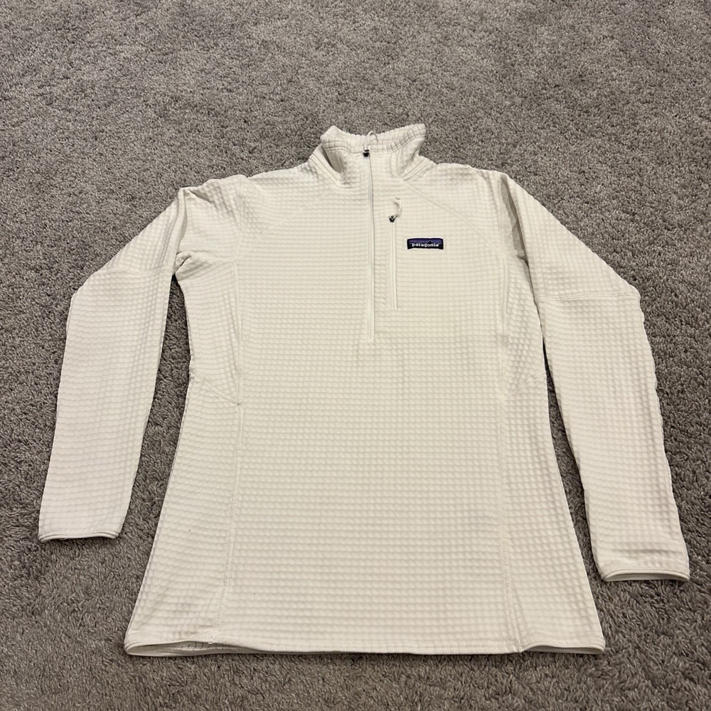 Patagonia R1 Pullover Fleece Jacket White Women's Small S EUC Waffle Polartec